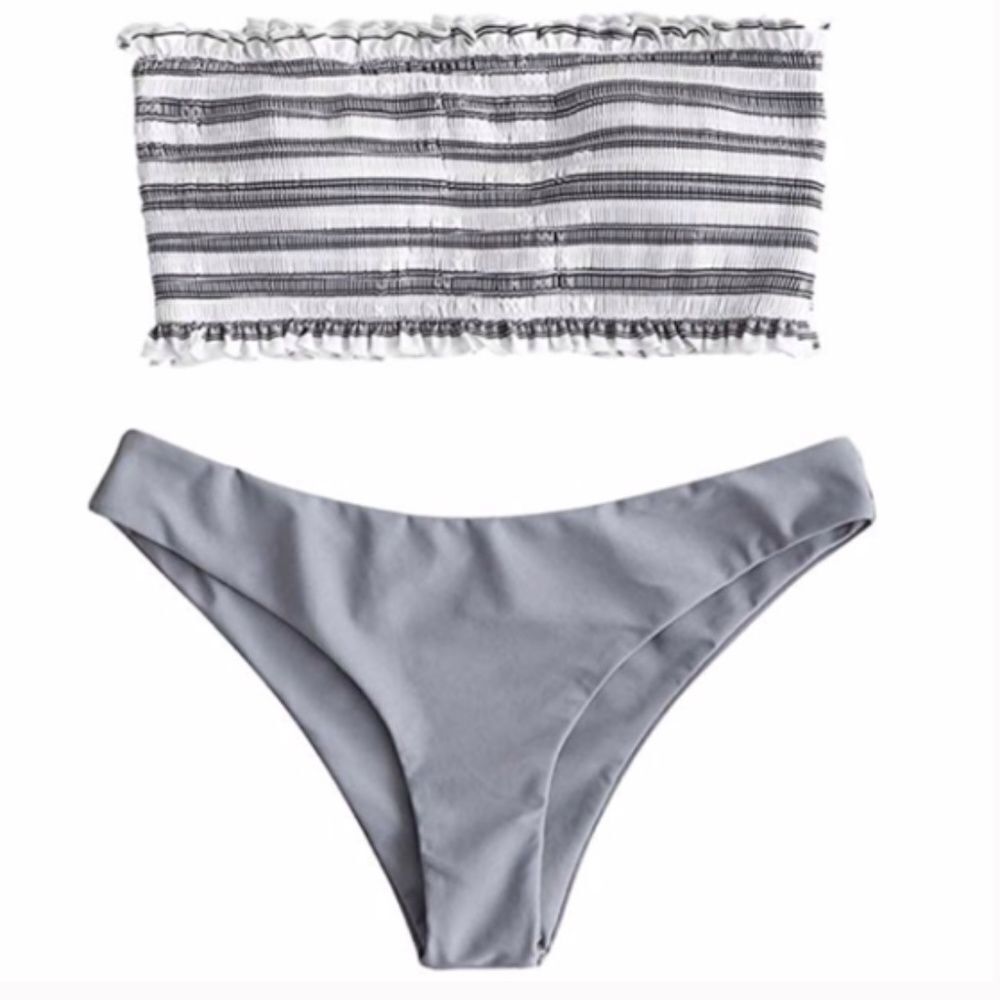 ZAFUL STRIPED GREY BANDEAU BIKINI